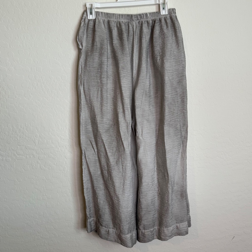 KIYO Silver Gray Textured Wide Leg Cropped Pants Elastic Waist Womens Large USA